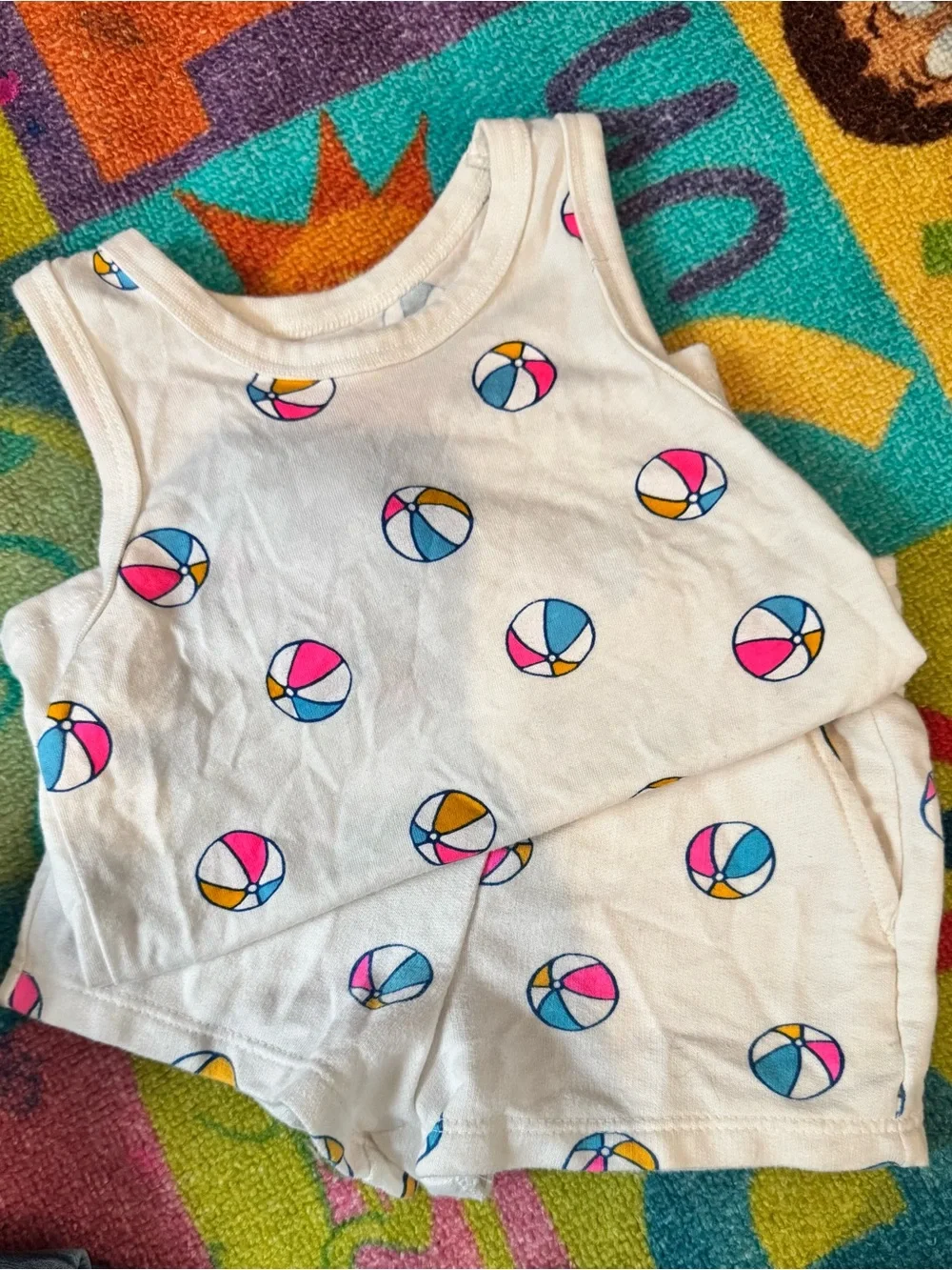 Cat & Jack White Tank Top and Shorts Set with Pink, Blue & Yellow Beach Balls
